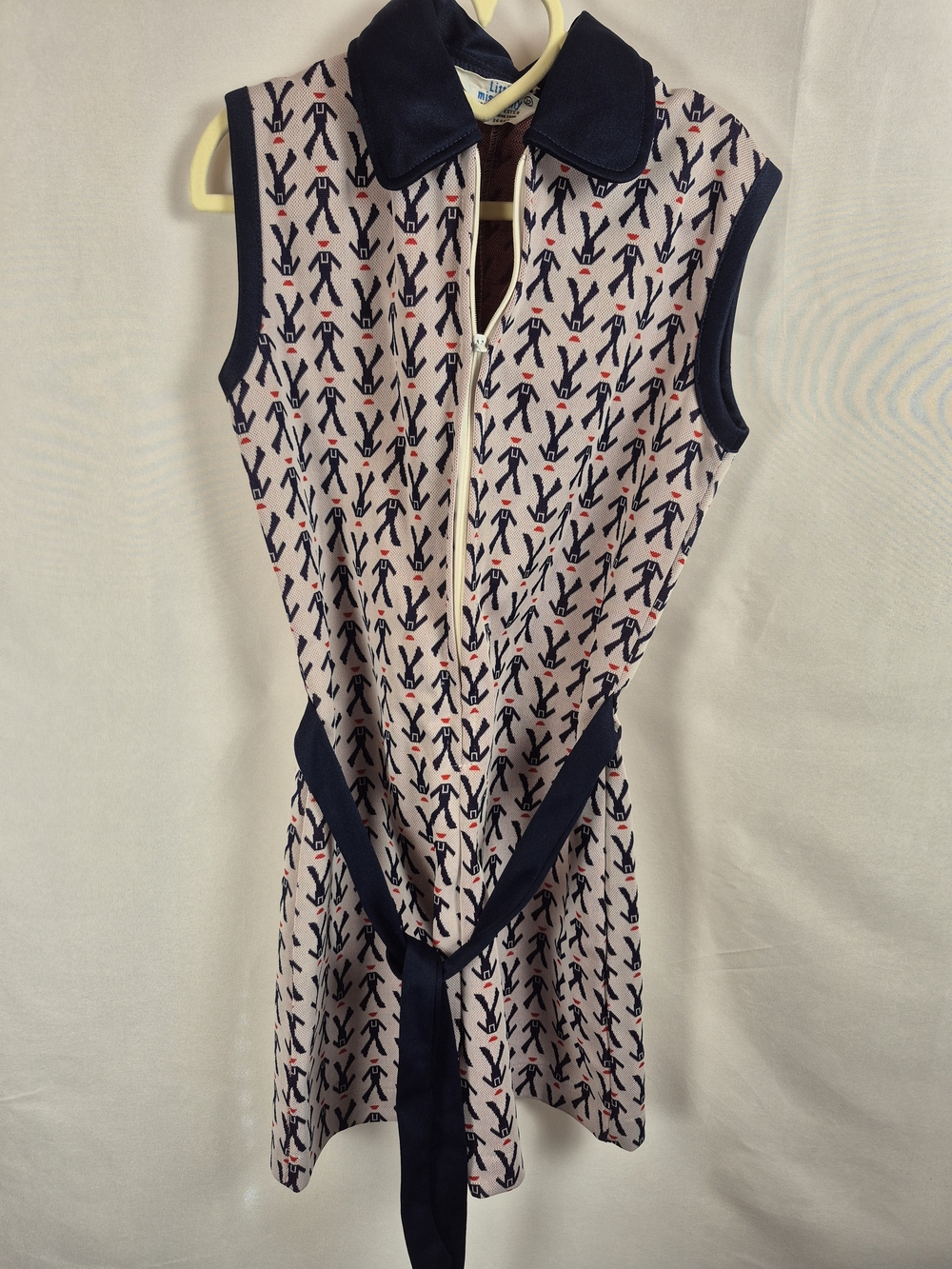 VTG Sleeveless Navy Sailors Patterned Zip-Front One-Piece Romper Size 12